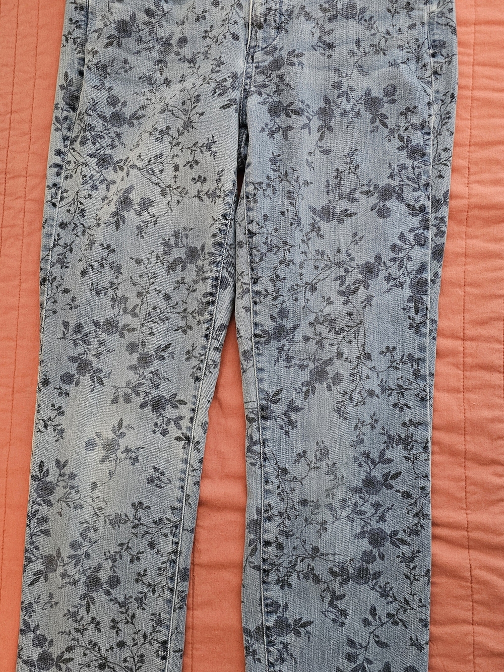 J. Jill Light Blue Straight Leg Jeans with Dark Floral Print